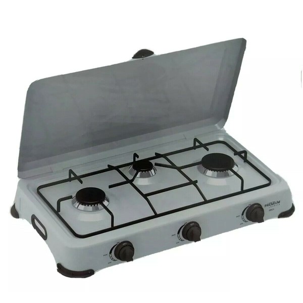 PREMIUM LEVELLA 3 BURNERS PORTABLE CAMPING GAS STOVE WITH LID ENAMEL SURFACE