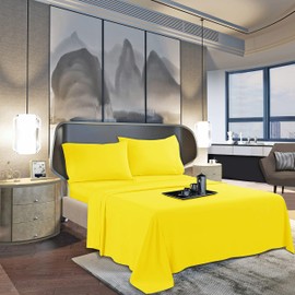 Mocassi Full Sheet Set - Luxury Hotel 1800 Premier Bedding Sheets & Pillowcases - Ultra Soft Breathable & Cooling Bed Sheets - Deep Pocket - Wrinkle Resistant - 4 Piece Set - Full, Yellow