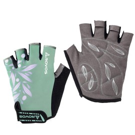 ROVOS Cycling Gloves for Men & Women - 5MM Anti-Slip Shock-Absorbing Gel Pad, Lightweight & Breathable Half Finger Design for Mountain Cycling, Gym, Motorcycle, Outdoor Sports Grey Green L