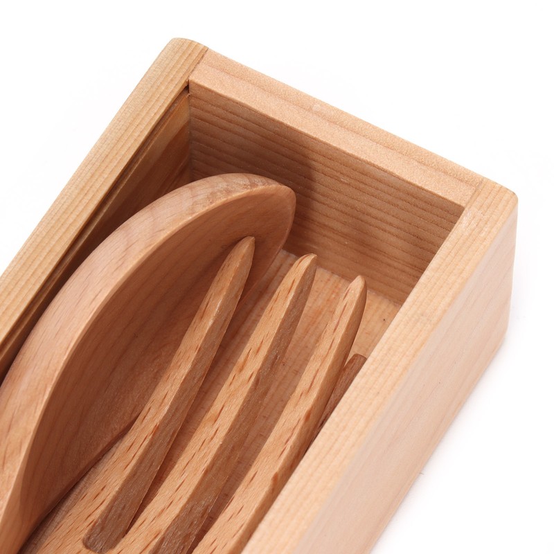 4Pcs/Set Chopsticks and Spoon Set Portable Wooden Tableware with Box