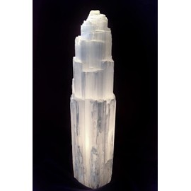 16" Selenite Tower Lamp XL White Natural Crystal Light LED Cord Extra Large Crystal Lamp - Handmade by mmCrystals™