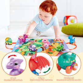 Dinosaur Toy from 3 Years, Pack of 10 Wind-Up Car Toy Car with Play Mat, Reversing and Watch Cars, Montessori Toy for Boys Girls, Small Gifts for Children from 4-8 Years