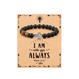 JoycuFF Christian Gifts for Men, Cross Bracelet Baptism Gifts for Men Teen Boy Religious Faith Bracelets for Mens Teen Boys Confirmation Decorations I Am With You Always