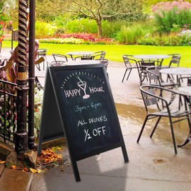 MyGift Freestanding Black Metal A Frame Chalkboard Sign, Sidewalk Sandwich Board Sign Outdoor Business Signage