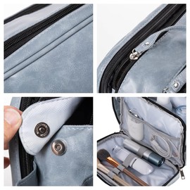 Alandor Large Toiletry Bag Travel Toiletry Organizer, Water-resistant Bathroom Toiletries Organizer PU Leather Cosmetic Bags Portable With Handle Travel Bag (Blue)
