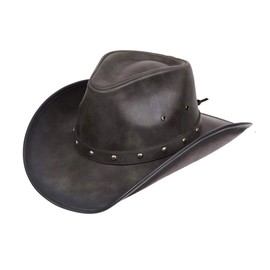 Kenny K Men's Distressed Faux Leather Western Cowboy Style Hat with Studded Hat Band DL10 (Distressed Black, Medium)