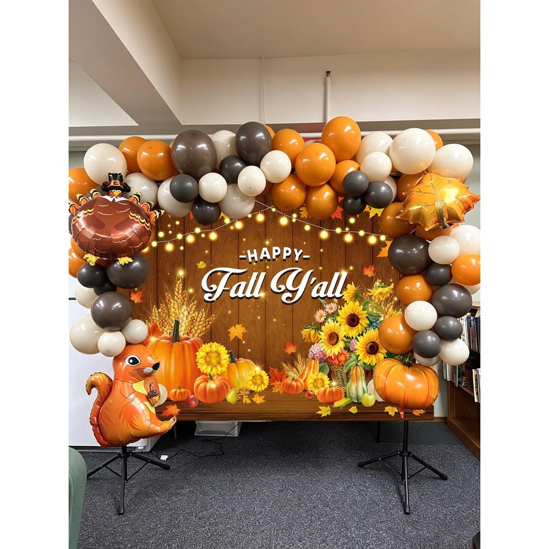 Happy Fall Y'all Backdrop 7x5ft Pumpkin Maple Leaves Thanksgiving Decor