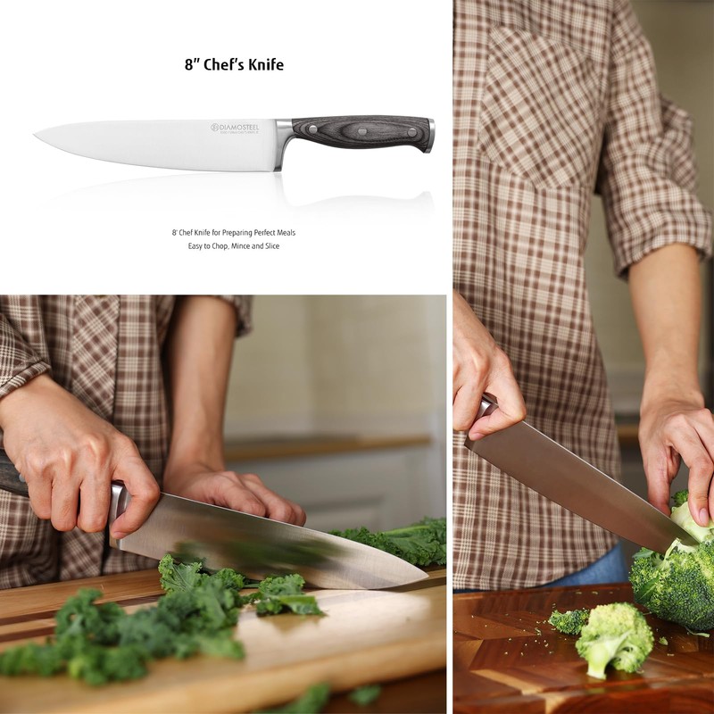 diamosteel 3PCS Knives Set for Kitchen, Include Chef & Santoku