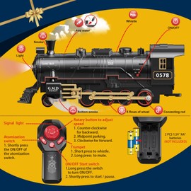 Electric Remote Control Train Set Christmas Trains Steam Locomotive, Cargo Car & Tracks, Rechargeable Train Toys for Kids w/3 Smoke,Whistle & Lights, Christmas Birthday Gift for Boys Girls 3 4 5 6 7