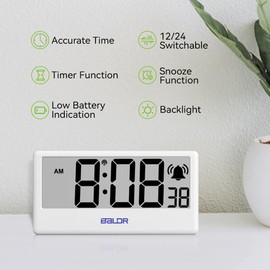 BALDR Digital Clock with Internet Time - WiFi Alarm Clock Battery Operated with Large Digital Display Internet Time, 12/24 Switchable, with Backlight, Auto Sync to Wi-Fi Weather Station, White