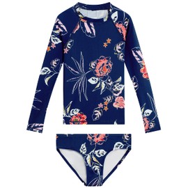 Kanu Surf Girls' Long Sleeve Rashguard UPF 50+ Two Piece Swim Set, Reese Navy, 12