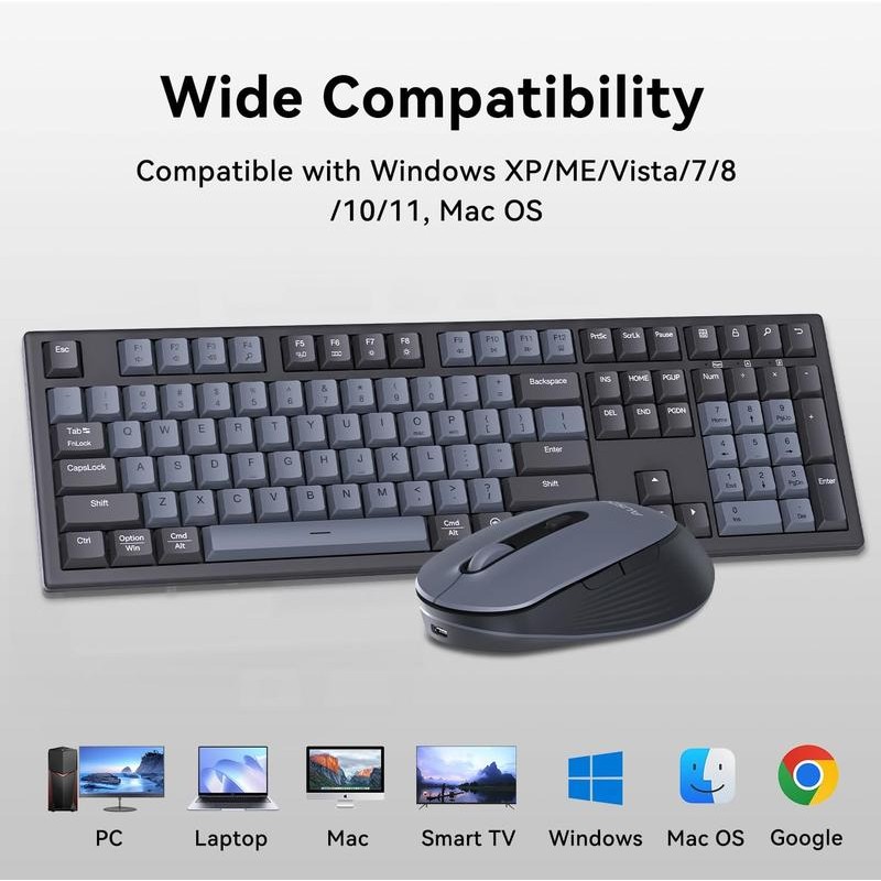 AUSDOM Wireless Keyboard and Mouse Combo: 2.4G Full-Sized Rechargeable Cordless