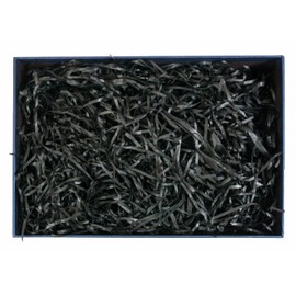 Emartbuy Rigid Gift Box, 25 x 16 x 11 cm, Blue Box with Textured Fabric Blue Lid, Suede Decorative Ribbon and 50g Shredded Paper in Black