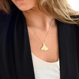 Gold Anhänger Gingko Blatt - 925 Silber vergoldet mit Kette KA-12-G_K61-45