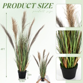 Jexine 2 Pcs Pampas Grass Potted Plants 4 ft Tall Artificial Grass Potted Artificial Greenery Floor Plants Tall in Pot for Housewarming Gift House Garden Bathroom Lobby Outdoor Decoration (Fall)