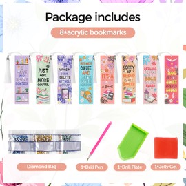 8 Pieces Book Lovers Diamond Art Bookmarks 5d Beaded Bookmark Acrylic Tassel Bookmark for DIY Making Beginners Kids Adults Arts Craft Supplies