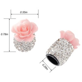 KHGUZ Bling Car Valve Stem Caps, 4PCS Crystal Rhinestone Rose Flower Vehicle Wheel Tire Tire Valve Covers, Dustproof Diamond Auto Air Cap Covers, Universal for Bicycle Trucks Motorcycles (Pink)