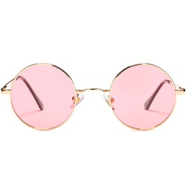 Pro Acme Retro Small Round Polarised Sunglasses for Men Women, Golden Frame | Transparent Pink Lens