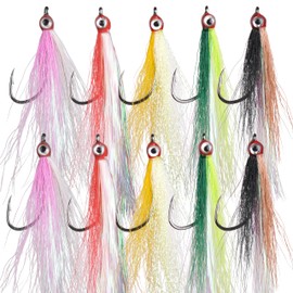 Clouser Minnow Fishing Flies, 10Pcs Streamer Fly Fishing Lure Hand Tied Flies Fishing Teaser Hook Lures for Flounder Salmon Trout Sea Bass Steelhead, 5 Colors