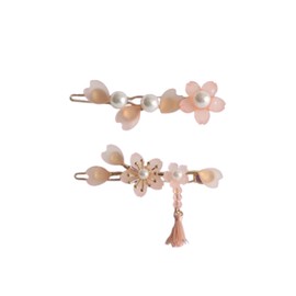 EZ PEACH Cherry Blossom Flower Pearl Hairpin Hair Clip Bangs Hair Closure Kimono Hair Accessory 2-Piece Set (C)