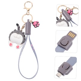 CAXUSD Portable Hanging Keychain Data Cable Cute Cartoon Design Compatibility for Safe Charging of Smartphones and Tablets Grey