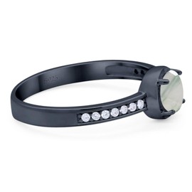 OMRANII Black Tone Natural Green Moss Agate Size-9 Minimalist Round Vintage Style Solitaire CZ Wedding Engagement Rings For Women 925 Sterling Silver Gifts For Her