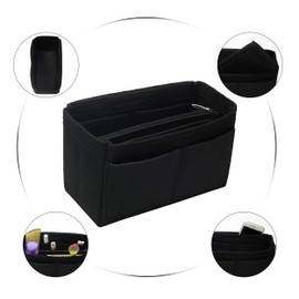 Purse Handbag Organizer Insert, MISIXILE Felt Bag Organizer with Handles and Keychain for Neverfull,Speedy,Longchamp&Tote Bags-Black,Meidum