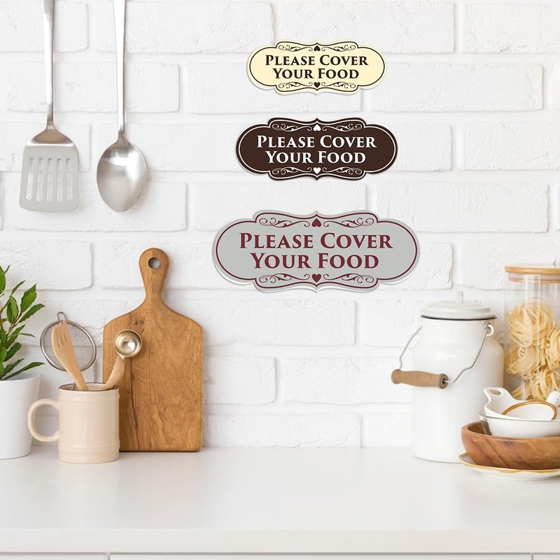 Signs ByLITA Designer Please Cover Your Food Sign (Red) -