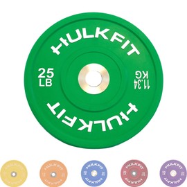 HulkFit Sport Series 2" Olympic Shock Absorbing Rubber Bumper Weight Plates for Barbells - Multi Color 25 lb Single