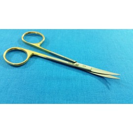 T/C Iris Ophthalmic Micro Dissecting SCISSORS CURVED 4.5" WITH TUNGSTEN CARBIDE INSERTS WITH GOLD HANDLE (HTI BRAND)