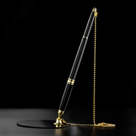 Desk Pen, Metal Ballpoint Pen, Tabletop Fixed, Sign Pen, Signature Pen, Anti-Slip, Pencil Holder Holder, Long Chain Connection, Prevents Fall or Loss, Counter, Bank, Hotel, Front, Meeting Room,