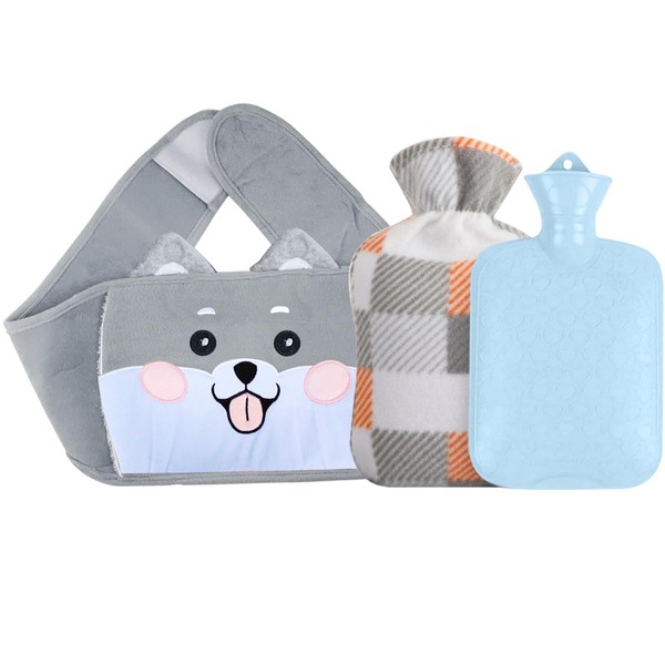 Set of 3 Hot Water Bottles with Cover, 1 Litre Rubber Hot Water Bottle with Soft Waist Cover, Warm in Winter Hot Water Bottle, Removable Washable Heat Bag for Children, Adults, Elderly People (B)