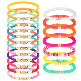 ViEinkaufen 19 Pcs Friendship Bracelets, Colorful Girls Bracelets Adjustable Bohemian Clay Beads Bracelets Inspirational Bracelets Jewellery Gifts for Girls Women Men Best Friends Party Accessories