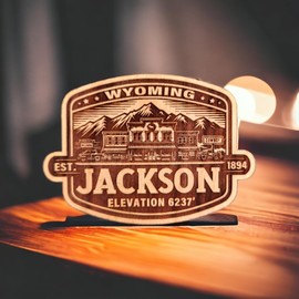 Jackson Hole Wyoming Ornament Cherry Wood Christmas Skiing Ski WY, Custom Cherry. Made In USA Gift. (Magnet)