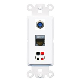 RiteAV 1 Port CAT7 F81 Speaker Coupler Jack Insert Rocker Module Female-Female for Decorative Wall Cover Face Plate [White]