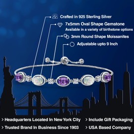 Gem Stone King 925 Sterling Silver Purple Amethyst and Simulated White Opal and Moissanite Tennis Bracelet For Women | 4.25 Cttw | Gemstone February Birthstone | Oval 7X5MM | Fully Adjustable 10 Inch