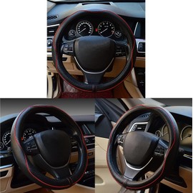 Rsept Funda para volante de coche, antideslizante, seguridad, suave, transpirable, resistente, gruesa, envolvente completa, estilo deportivo (negro con línea roja)