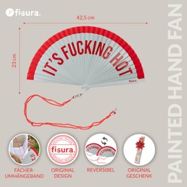 FISURA Original Fan It's f*cking hot Modern Colourful Wooden Hand Held Fan Red White Gradient With Hanger 42.5cm x 23cm