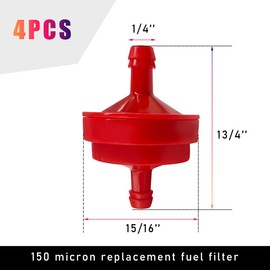 Gasedin 4 PCS Gas Fuel Filter, Lawn Mower 1/4" Inline Gas Fuel Filter, Replacement for OEM Number BS 298090S Fuel Filter 150 Micron for Engines without Fuel Pump, Car Accessories
