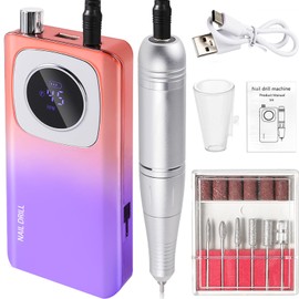 Kylara Nail Drill Professional,45000RPM Cordless Electric Nail File Machine Kit for Acrylic Gel Nails Polishing Removing with LED Display,6PCs Bits,Low Noise Portable E Filer for Nails for Salon&Home