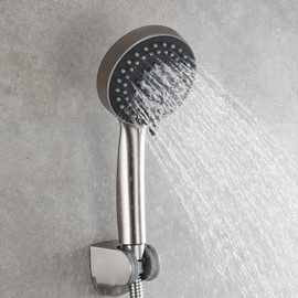 Tecmolog BS144NAF Brushed Nickel Shower Head with 5 Jet Types Plastic Water-Saving Shower Head with Hose and Bracket