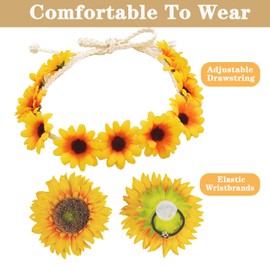 70s Hippie Accessories, 70s Accessories for Women Include Flower Crown Headband Wristband and Hippie Sunglasses, Peace Sign Necklace and Earrings, for 60s 70s Fancy Dress Women Accessories