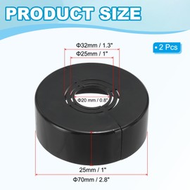 PATIKIL Wall Split Flange 0.8/1/1.3 Inch, 2Pcs 1" Thicken Cuttable ABS Round Escutcheon Plate Cover Buckle for Water Pipe Faucet Decoration, Black