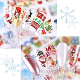 Christmas Nail Art Stickers, Snowflake Nail Decals Water Transfer Winter Nail Stickers Colorful Snowflake Santa Claus Snowman Bell Xmas Tree Sock Elk Nail Tattoo Stickers for Women Girls Kids (12 Sheets )