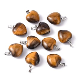 LiQunSweet 10 Pcs Natural Genuine Tiger Eye Pendants Stone Heart Crystal Charm Healing Reiki Chakra Pendants Bulk for Jewelry Making - 18~19mm