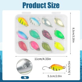 HOTUT Fishing Spoons Hard Baits, 12 PCS Lures Kit with Sequins Spinners, Lifelike Metal Baits Set, Storage Box, for Trout Pike Bass Crappie Walleye 5g