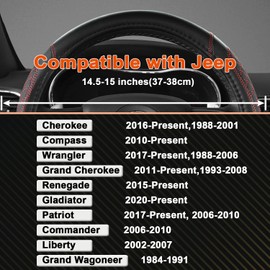 West Llama Customized Auto Car Steering Wheel Cover for Jeep Grand Cherokee,Wrangler,Compass,Gladiator,Cherokee 14.5-15 inches(Diamond Quilted-Black+Red-Standard Size)