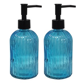 YYTSGG Blue Glass Soap Dispenser Set with Black Pump, 13.5oz Refillable Liquid Hand Soap Dispenser, Lotion Dish Soap Dispenser for Modern Home Decor, Kitchen Countertop, Bathroom, Hotel(2 Pack)