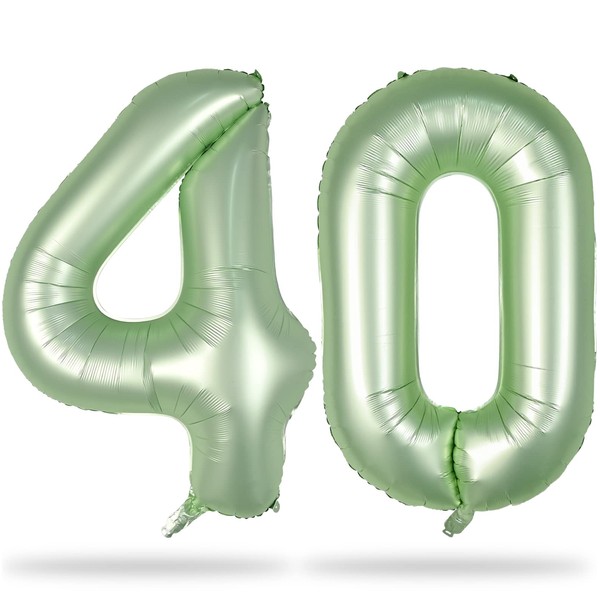 Sage Green Number 40 Birthday Balloons, 40 Inch Large Olive