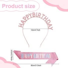 UlZDVUli Birthday Sash Headband for Women, Happy Birthday Headband Tiara Accessories Set for Women, Pink Glitter Sash Rhinestone Tiara Crown Accessories Decorations Party Favors for Girl Princess